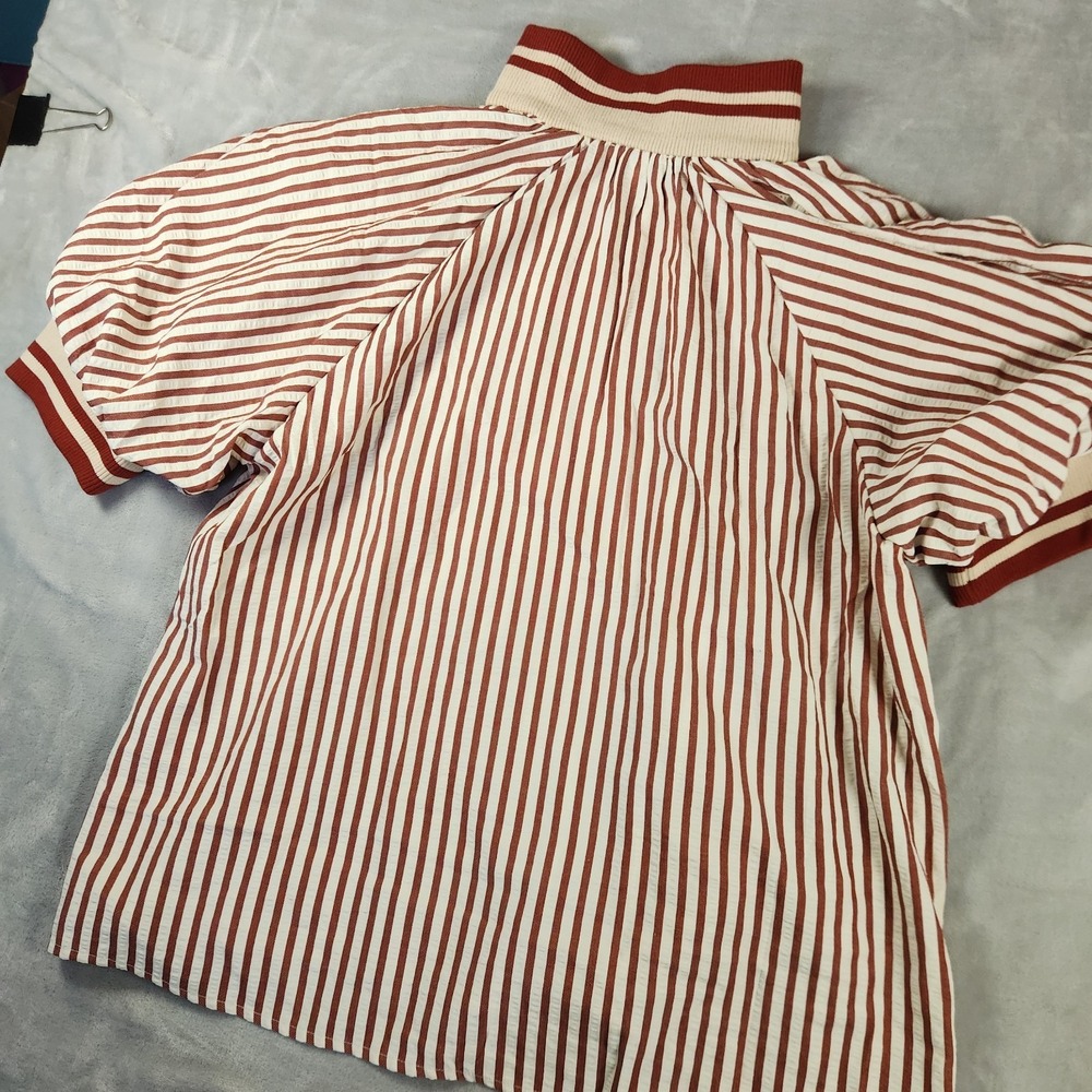 Entro Presley Striped Puff Sleeve Top Short Sleeve Women 1X Preppy Old Money - Picture 7 of 7